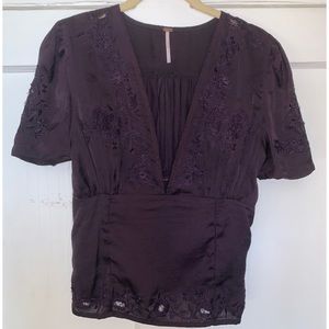 Free People sexy plunging neck crop fitted blouse